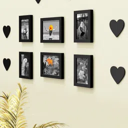 RANDOM Set Of 6 Black Solid Synthetic Collage Photo Frames With 6 Heart Plaques-picture-41