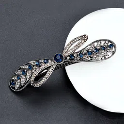 Yellow Chimes Women Blue & Silver-Toned Crystal Studded French Barrette-image-39