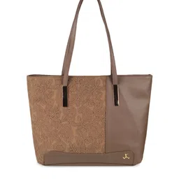 Mochi Brown PU Structured Shoulder Bag with Cut Work-picture-14