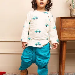 Polka Tots Boys Graphic Embroidered Pure Cotton Kurta with Dhoti Pants-picture-34