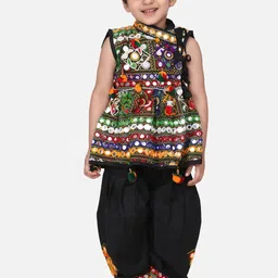 BownBee Boys Embroidered Regular Mirror Work Kurta with Dhoti Pants-picture-21