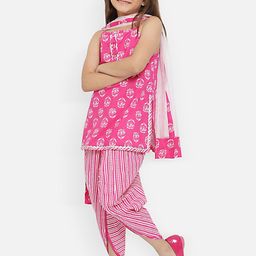 Nauti Nati Girls Floral Printed Pure Cotton Kurti With Dhoti Pants & Dupatta-picture-52
