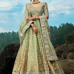 FABPIXEL Embroidered Sequinned Semi-Stitched Lehenga Choli With Dupatta-picture-16