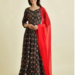 Rangpur Ethnic Motifs Printed Maxi Silk Ethnic Dress With Dupatta-picture-41