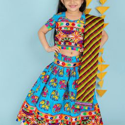 KID1 Girls Blue & Pink Printed Cotton Ready to Wear Lehenga & Blouse With Dupatta-picture-42