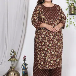 Swasti Plus Size Floral Printed Pure Cotton Kurta With Trousers & Dupatta-image-89