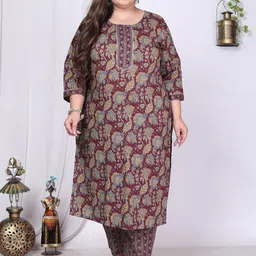 KALINI Plus Size Floral Printed Regular Pure Cotton Kurta with Palazzos & Dupatta-picture-32