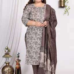 Swasti Floral Printed Regular Sequinned Pure Cotton Kurta with Trousers & With Dupatta-picture-25