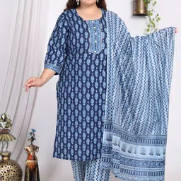 Swasti Floral Printed Regular Sequinned Pure Cotton Kurta with Trousers & With Dupatta-picture-24