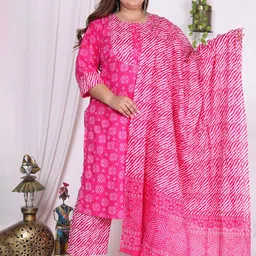 KALINI Pure Cotton Bandhani Printed Pure Cotton Straight Kurta & Trousers With Dupatta-picture-37
