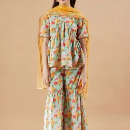 Cherry & Jerry Girls Floral Printed Empire Gotta Patti Kurti with Sharara & With Dupatta-picture-11