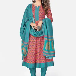 Vbuyz Women Pink Ethnic Motifs Printed Pure Cotton Kurta with Trousers & Dupatta-picture-29