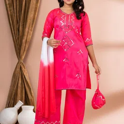 Sevgi Girls Ethnic Motifs Embroidered Straight Kurta with Palazzos & Dupatta-picture-44
