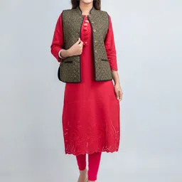 SUTI Geometric Printed Lightweight Sleeveless Cotton Tailored Jacket with Embroidered-picture-0
