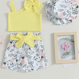 Bold N Elegant Girls One Shoulder Top With Shorts & Hat image 1