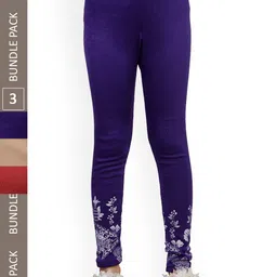 IndiWeaves Girls Pack Of 3 Bottom-Printed Wool Ankle Length Leggings-picture-34
