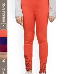 IndiWeaves Girls Pack Of 4 Printed Woolen Ankle Length Leggings-image-43