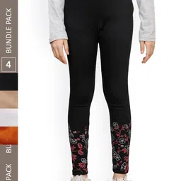 IndiWeaves Girls Pack of 4 Printed Ankle-Length Wool Leggings-image-94
