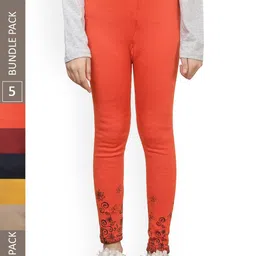 IndiWeaves Girls Pack Of 5 Printed Woolen Ankle Length Leggings image 1