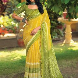 anouk rustic Anouk Yellow Ethnic Motifs Printed Ikat Saree-picture-25