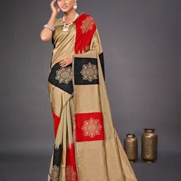 Mitera Ethnic Motifs Woven Design Zari Silk Blend Banarasi Saree-image-66