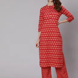 antaran Women Red Ethnic Motifs Printed Pure Cotton Kurta with Palazzos-picture-19