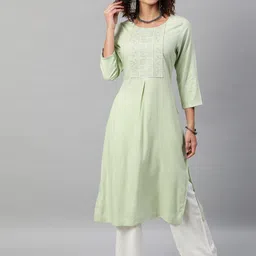 STREET 9 Women Sea Green Embroidered Pleated Kurta with Palazzos-picture-19