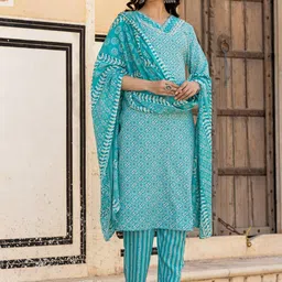 Varanga Ethnic Motifs Printed Regular Mirror Work Kurta with Trousers & With Dupatta-image-67