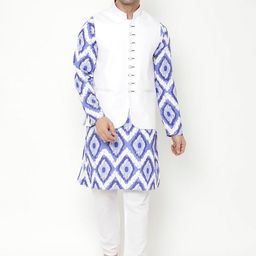 Hangup Men Blue Printed Kurta with Churidar & Nehru Jacket-picture-43