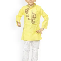 BAESD Boys Floral Embroidered Thread Work Straight Kurta with Pyjamas image 1