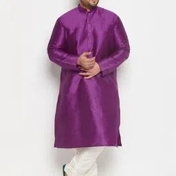 VASTRAMAY Plus Size Mandarin Collar Kurta and  Dhoti Pants With Nehru Jacket-image-73