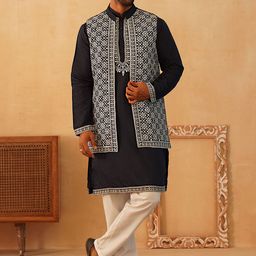 Jompers Men Floral Embroidered Regular Chikankari Kurta with Pyjamas-picture-39