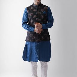 KISAH Men Black Regular Kurta with Pyjamas & Printed Jacket-picture-22