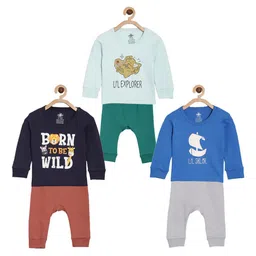 The Mom Store Kids Set Of 3 Printed Pure Cotton T-shirts With Pyjamas-picture-22