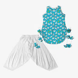 STORY TAILOR Girls Blue & White Printed Pure Cotton Kurta with Salwar-picture-10