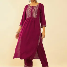Soch Floral Yoke Design Regular Sequinned Kurta with Trousers-picture-17