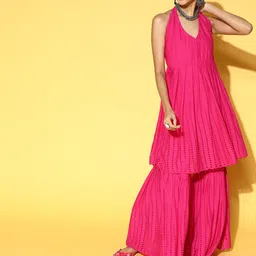 InWeave Women Fuchsia Empire Kurta with Sharara image 1