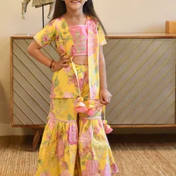 Fayon Kids Girls Floral Printed Regular Pure Cotton Kurti with Sharara-picture-46