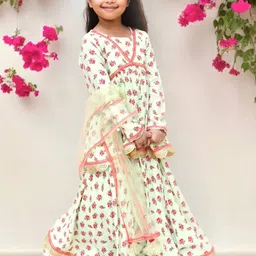 Fayon Kids Girls Floral Printed Regular Pure Cotton Kurti with Sharara & With Dupatta-picture-29
