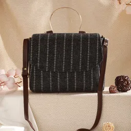 Jazz and Sizzle Striped Structured Satchel Bag-picture-14