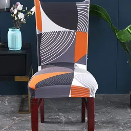 HOUSE OF QUIRK Set Of 6 Grey Printed Stretch Removable Chair Covers-picture-32