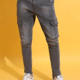 Highlander Men Grey Skinny Ankle Length Cargo Jeans-picture-54