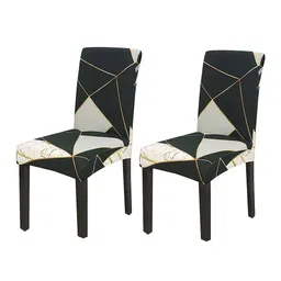 HOUSE OF QUIRK Green & White 2 Pieces Spandex Printed Chair Covers-picture-19