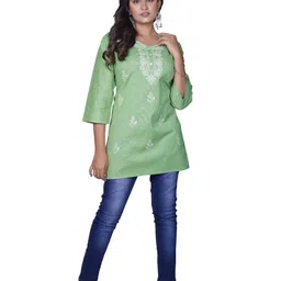 Senorita Ethnic Motifs Embroidered Round Neck Pure Cotton Chikankari Kurti-picture-36