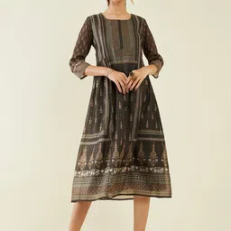 Soch Ethnic Motifs Printed Silk A Line Ethnic Dress-image-10
