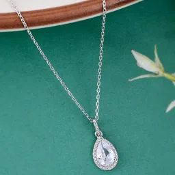 Studio Voylla 925 Sterling Silver American Diamond CZ Pearl Shaped Pendant-image-5