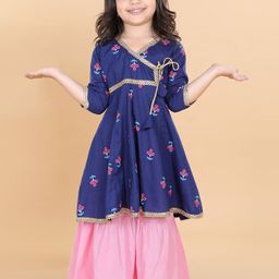 Aj DEZInES Girls Floral Printed Angrakha Pure Cotton Kurta With Sharara-picture-7