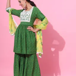KALINI Bandhani Printed Empire Thread Work Anarkali Kurta with Sharara & With Dupatta-picture-31
