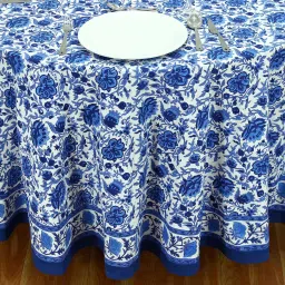 home spun & crafts Marjoram (60x60) Blue & White Cotton Table Cloth image 3