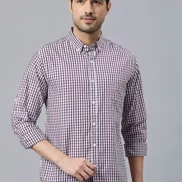 HERE&NOW Purple & White Classic Slim Fit Gingham Checked Cotton Casual Shirt-picture-19